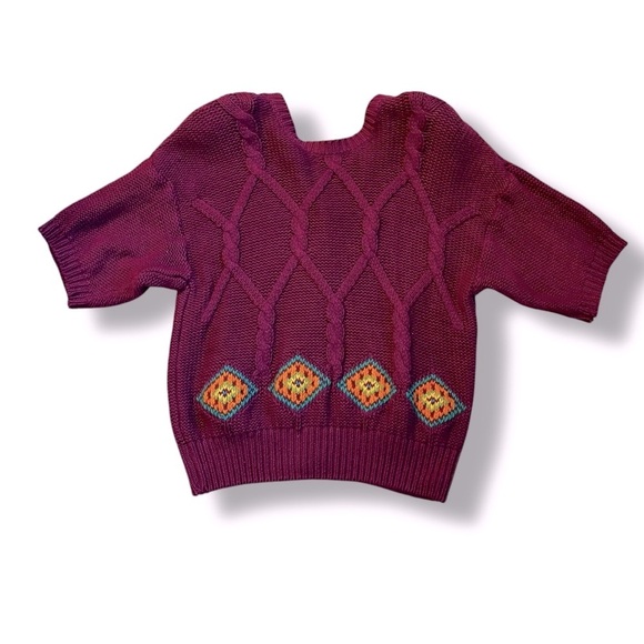 Vintage 90s Counterparts Cardigan Cable Knit Short Sleeve ButtonUp Korea Medium - Picture 6 of 6